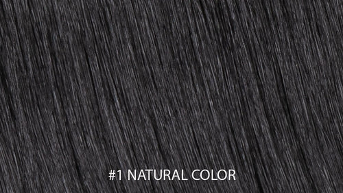 Närbild på ett färgprov av Natural Black, som visar en djup, mörk nyans med rik lyster och en naturlig, intensiv glans.