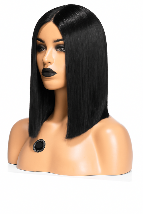 Skyltdocka med peruk i rak page-frisyr och mittbena, produktbild