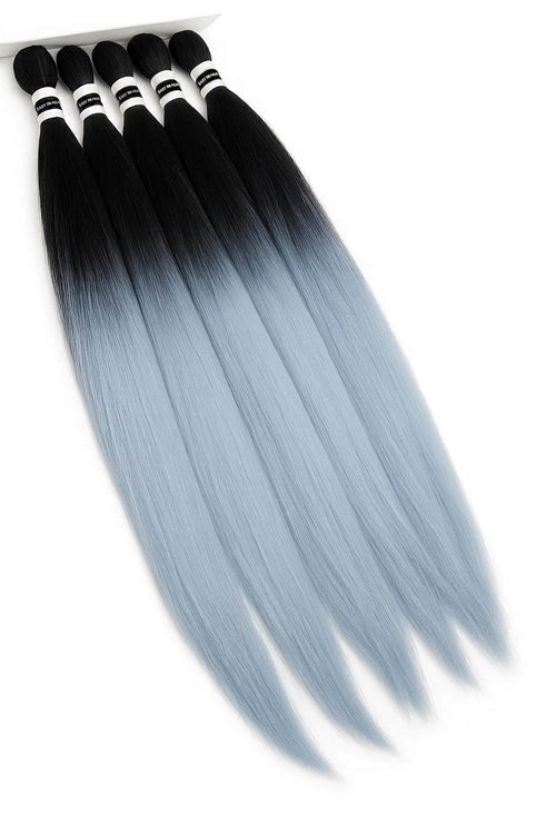Ombre fläthår i elegant svart till isgrå övergång. Perfekt för box braids, cornrows eller twists.