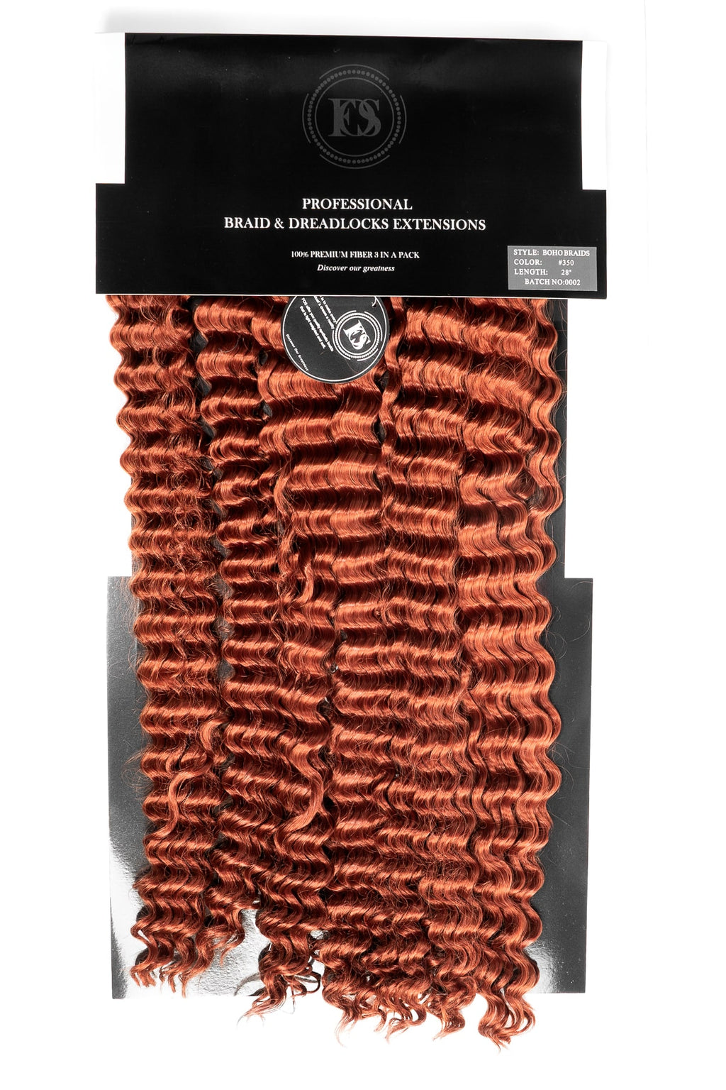 Kopparröda boho lockar med glansig yta och fjädrande struktur. Mjuka syntetiska hårförlängningar som skapar naturlig volym, perfekta för flätor, crochet eller kreativa frisyrer med värme och stil.
