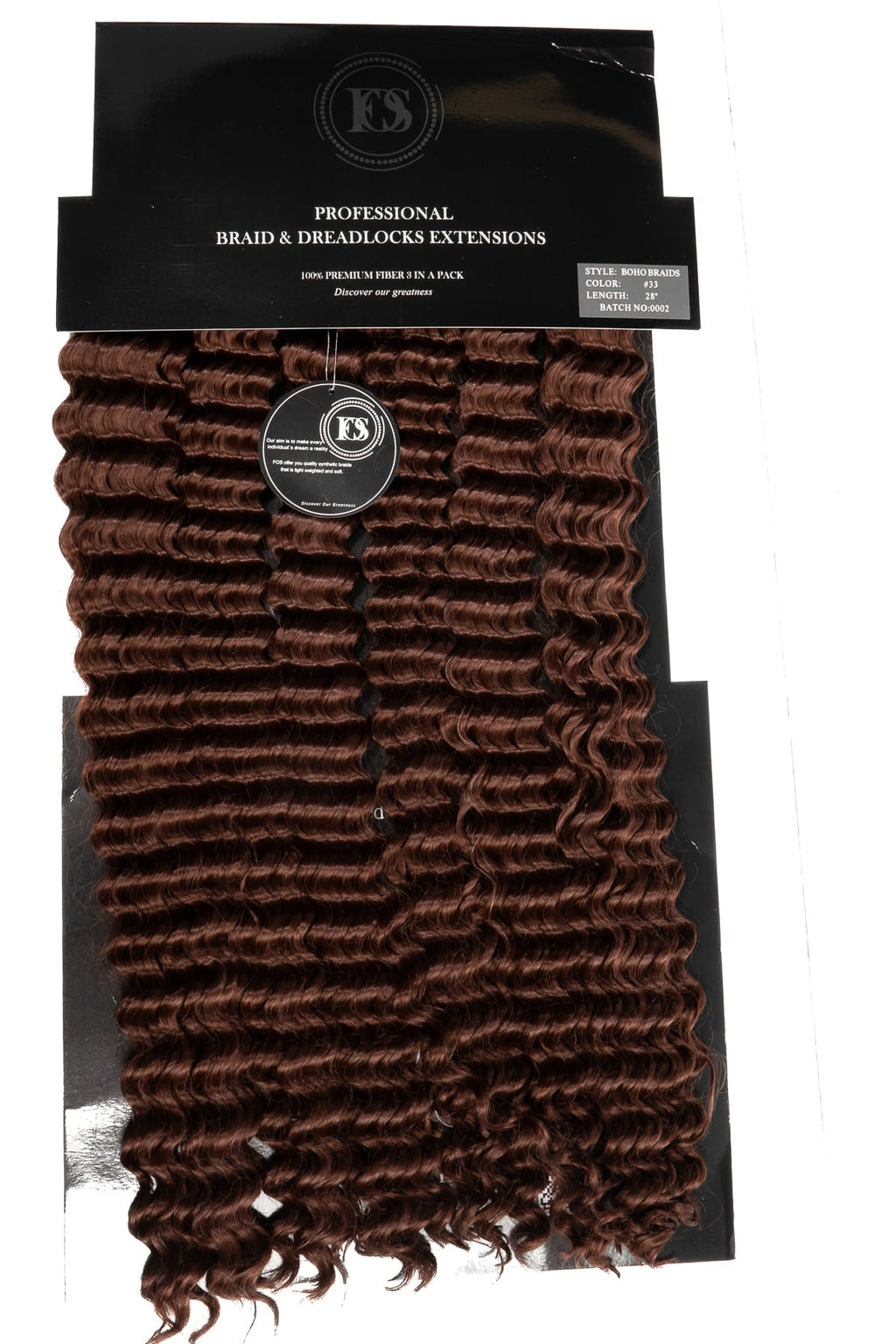 Boho braids Goddess braids hårförlängning i chokladbrun nyans med glansiga, definierade lockar. Professionell kvalitet för naturliga och mjukt studsande flätor med volym och rörelse