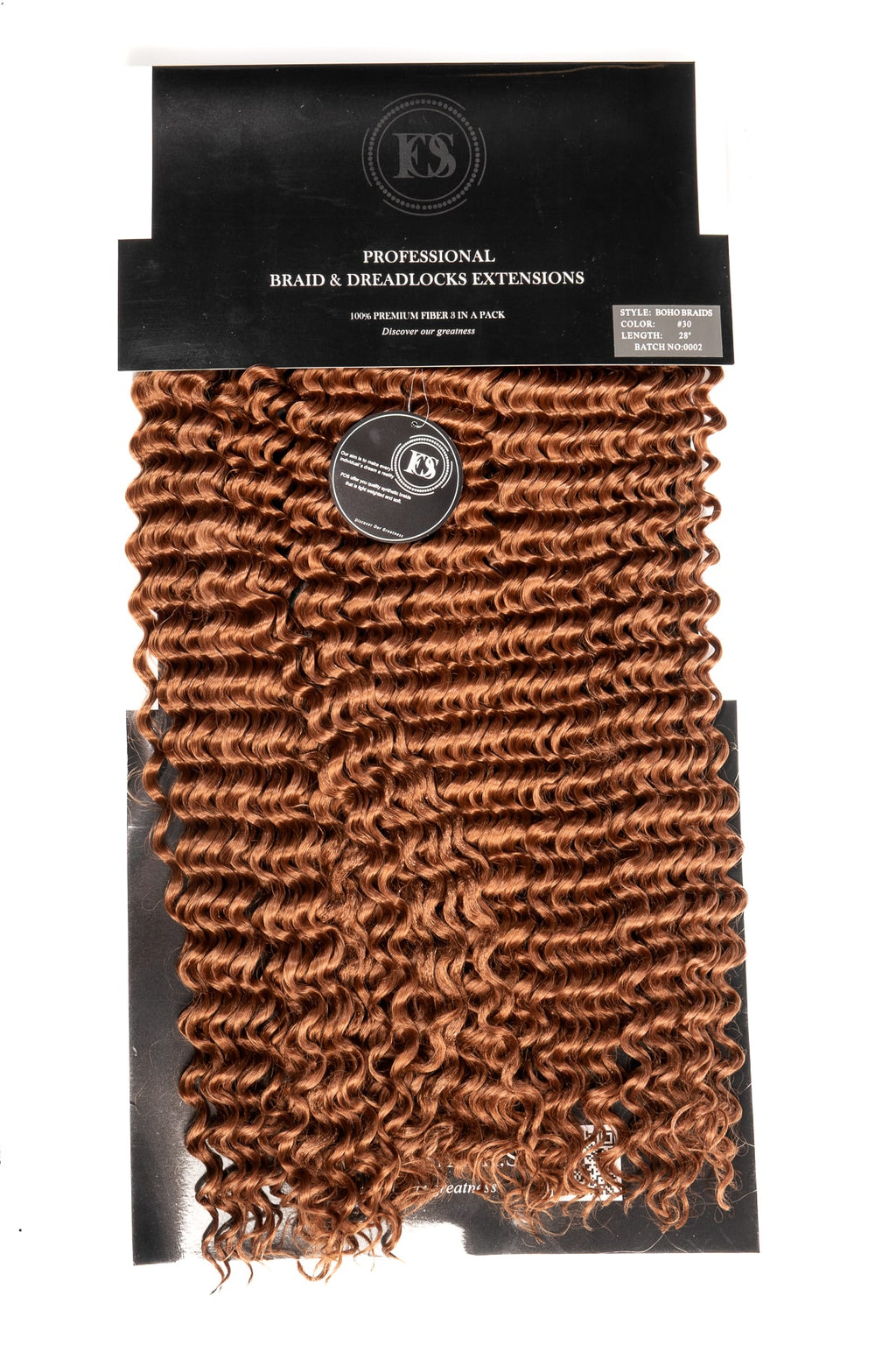 Boho Goddess Braids i färg #30, kastanjebrun ton med definierade lockar. Professionella flätextensions som ger volym, glans och en naturlig, bohemisk stil.