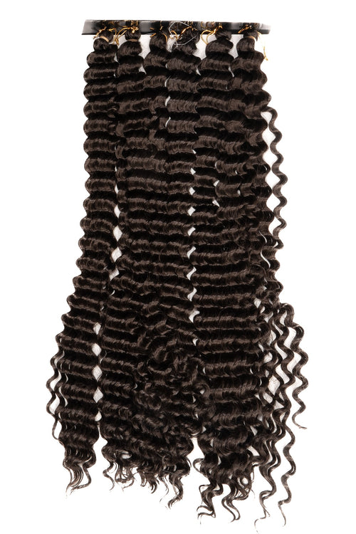 Mörkbruna Boho braids. Lättinstallerade, långvarigt resultat, glansida lockar, volym och fyllighet.