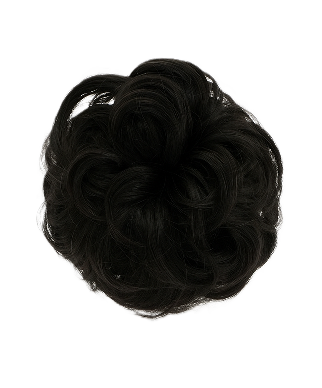 Messy bun-löshår med elastisk snodd, fyllig och modern uppsättning.