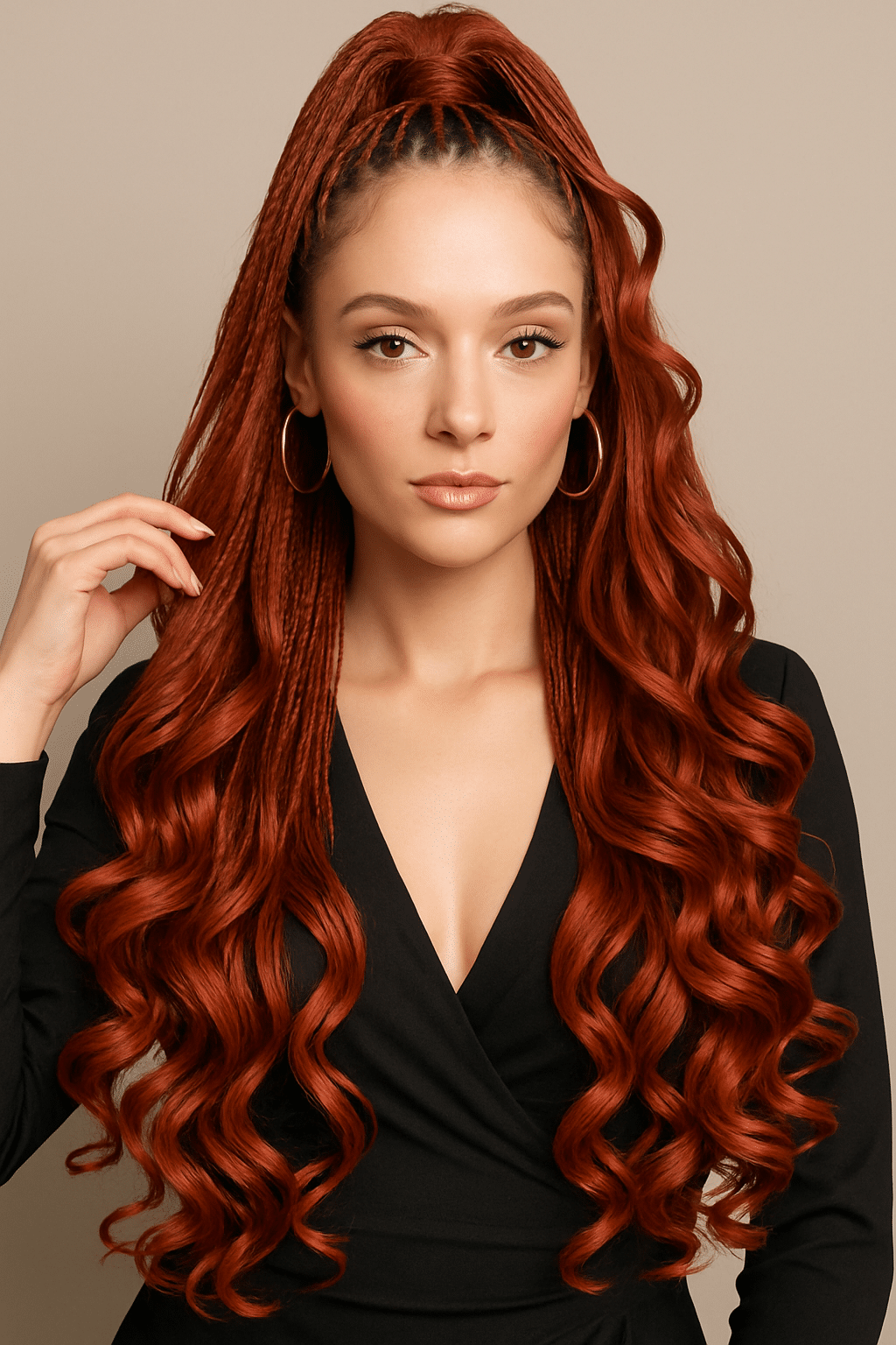Ljus modell Långt rödbrunt Spiral French Curl fläthår med glänsande lockar, perfekt för naturliga skyddande frisyrer med volym, rörelse och professionell finish.