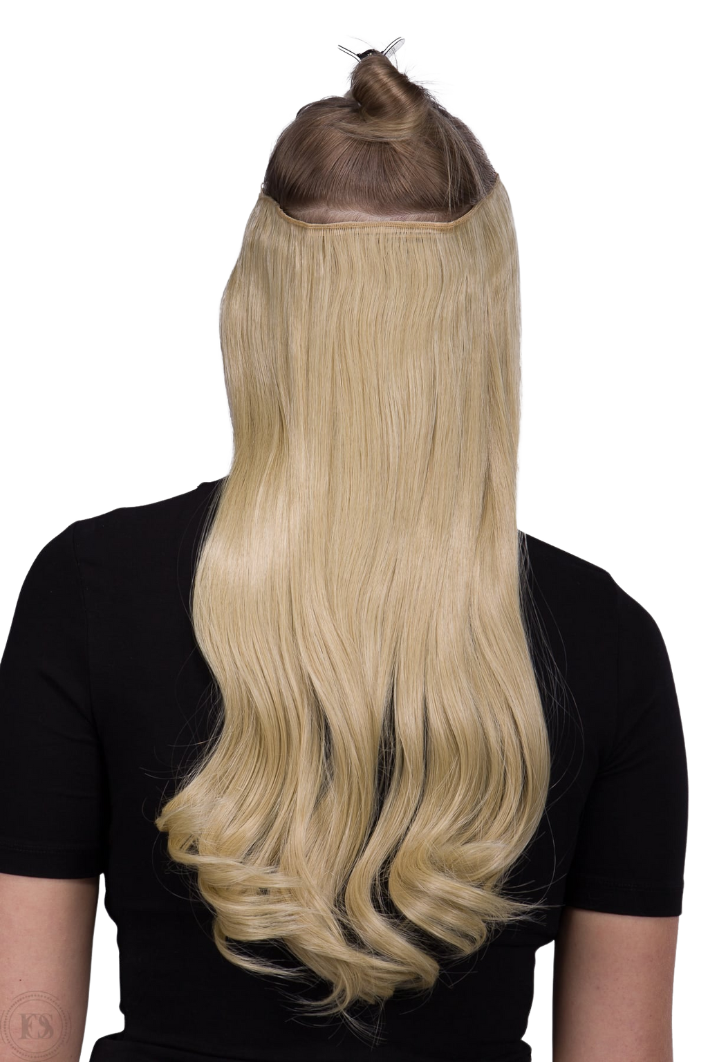 Hårband med vågigt hår i naturligt blond nyans, långt och glansigt med mjuka lockar för en fyllig och elegant look.