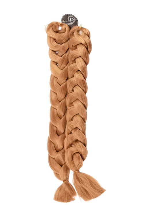 Två tjocka, mjuka box braids med naturlig glans och tydlig struktur