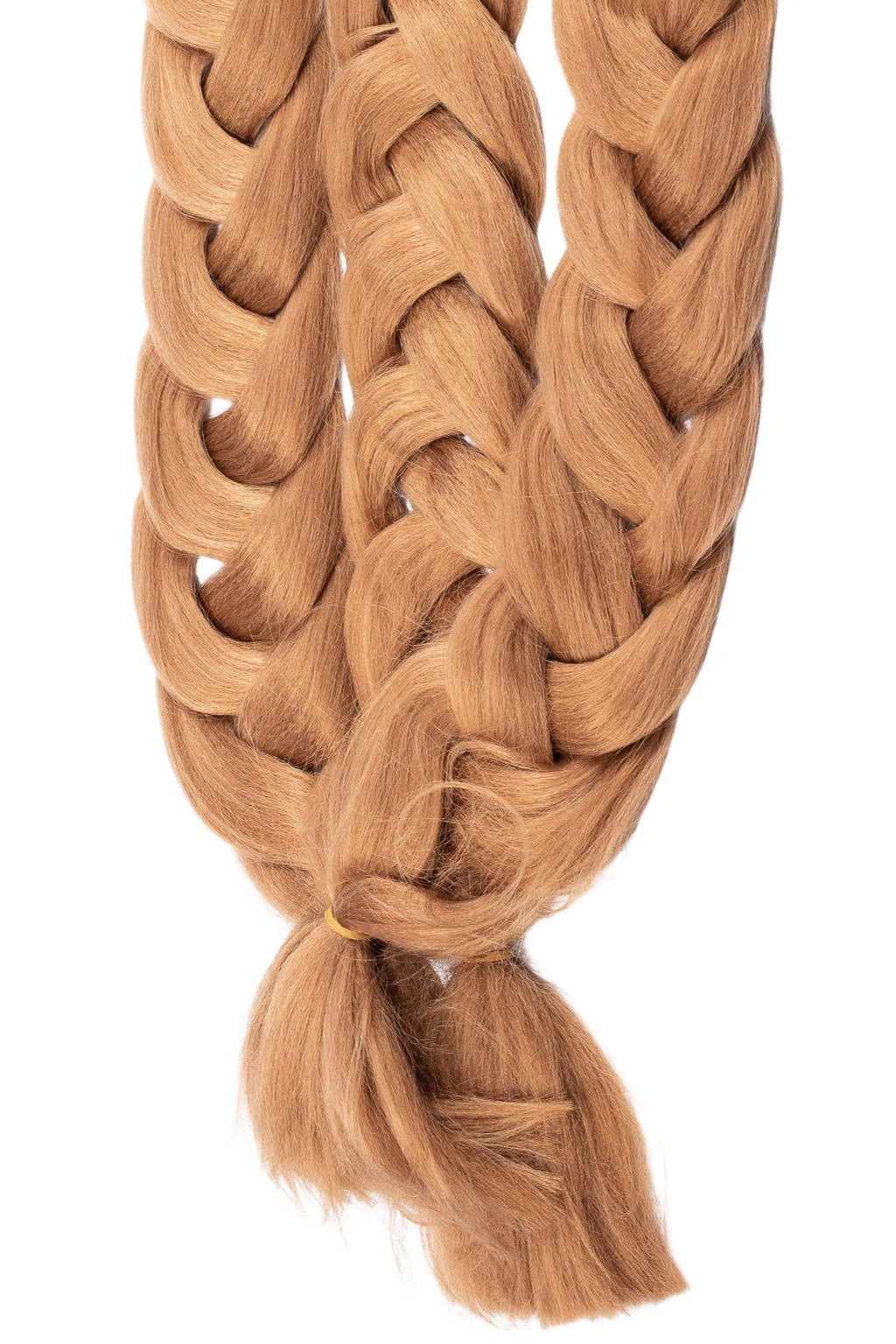Box braids flätor i en varm karamellblond nyans. Tjocka, mjuka syntetiska hårflätor med naturlig glans.