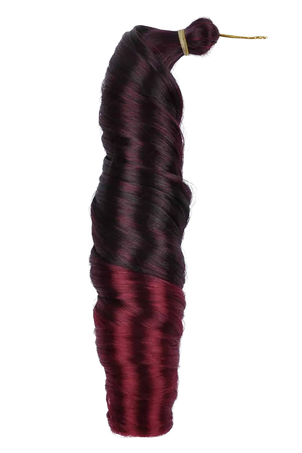French Curls i mörk vinröd ombre med elegant glans och mjukt definierade lockar som ger en lyxig och sofistikerad look.