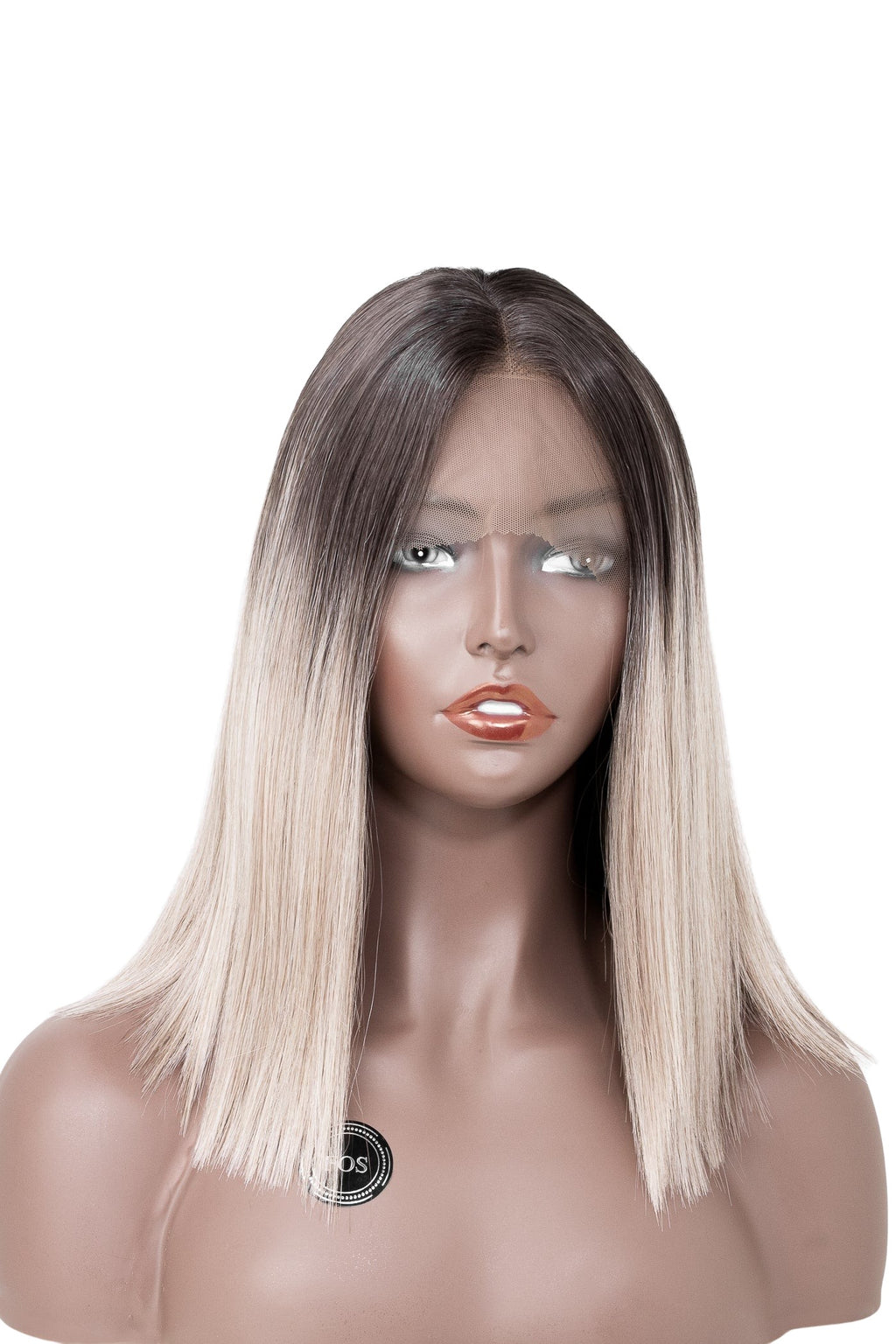 Ljus ombre lace front peruk med mörka rötter och trendig page-frisyr