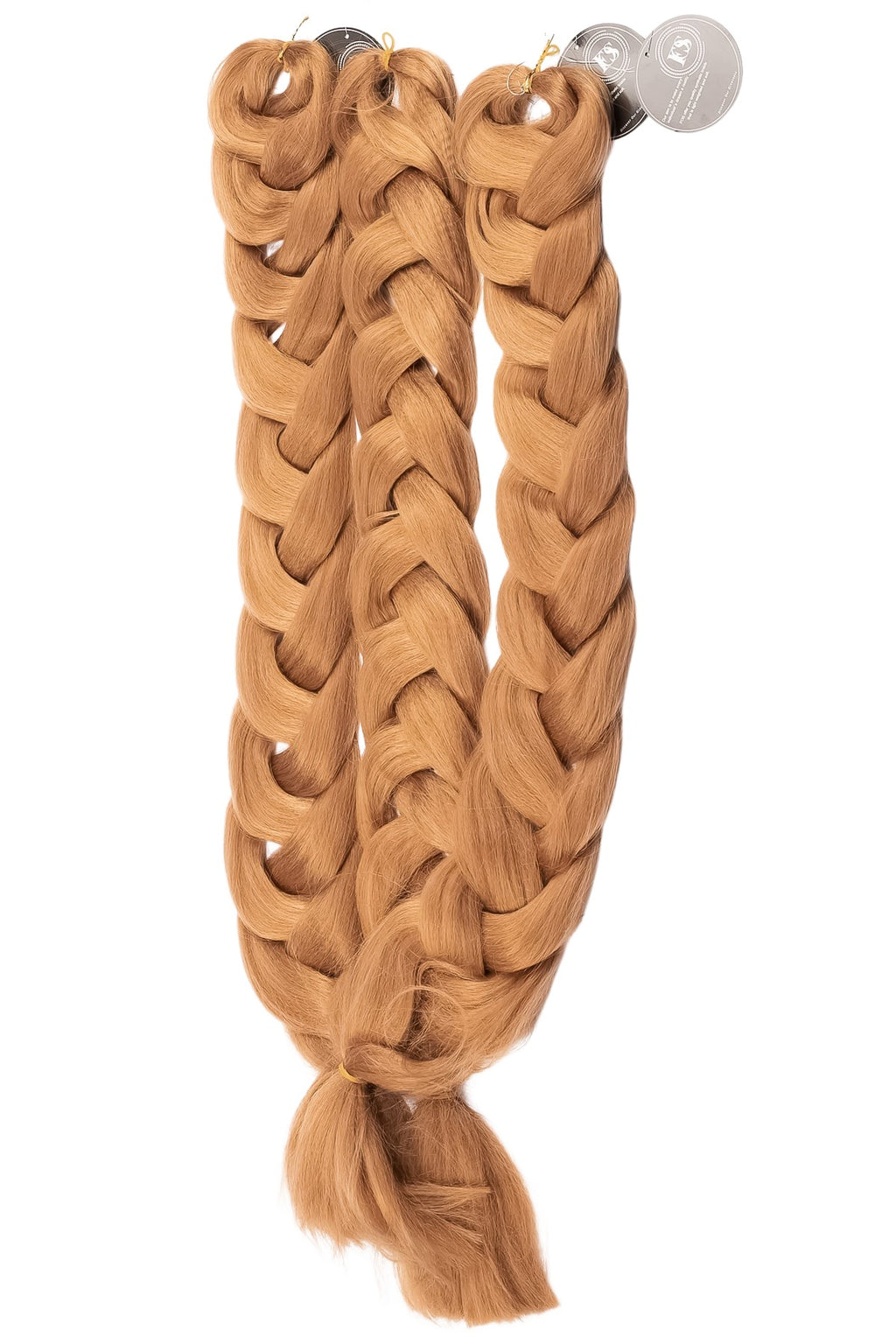 Box braids i karamellblond ton. Lena flätor med mjuk textur och naturlig volym, redo att användas för flätning eller uppsättningar.
