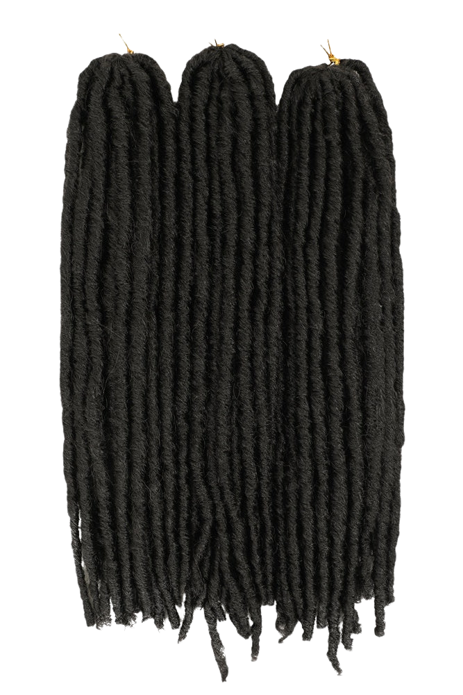 Svarta faux locs med naturlig textur och fyllig volym, skapade för en autentisk dreadlock look med mjuk och flexibel känsla.