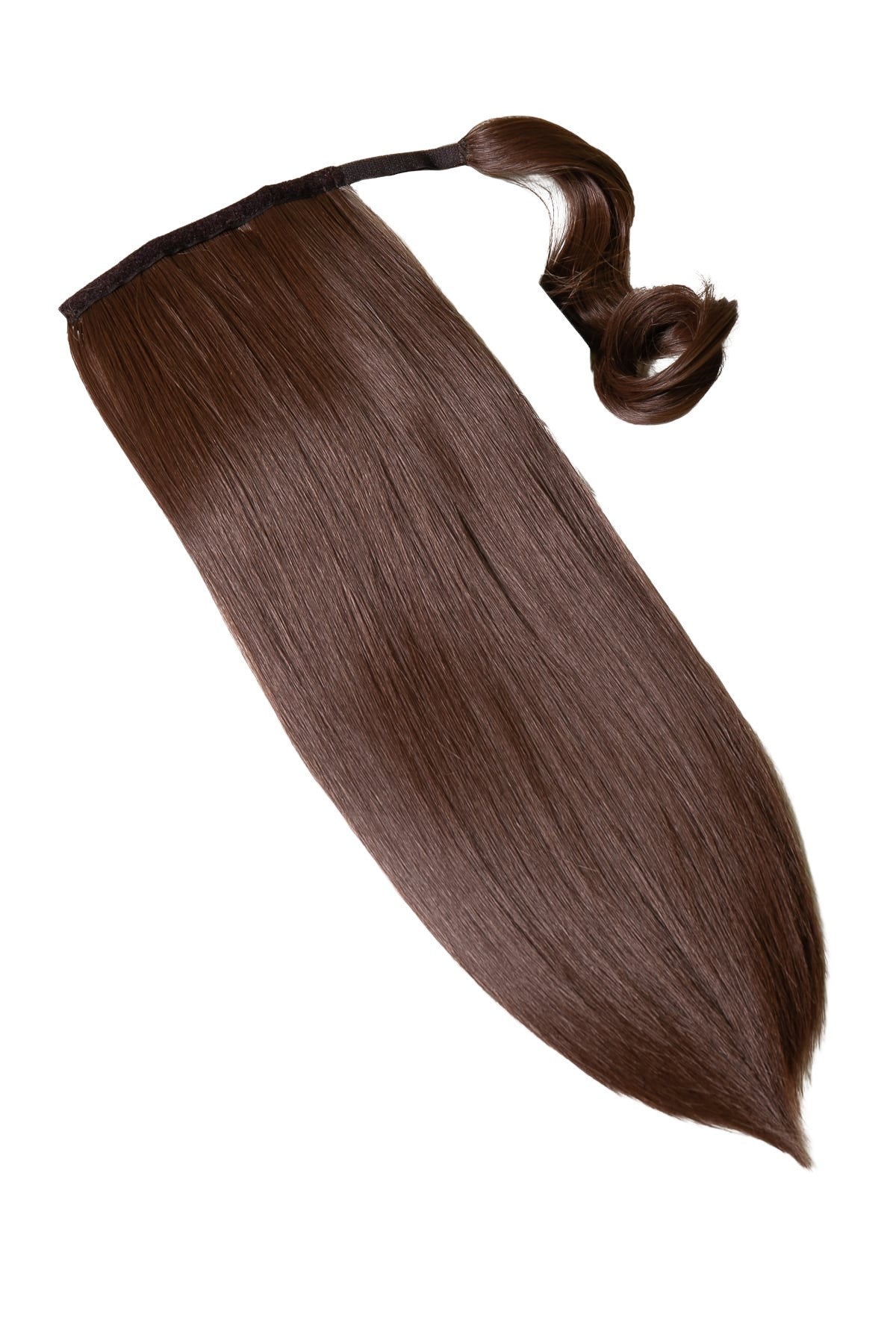 Rak mörkbrun hästsvans i nyansen #8 med naturlig glans.