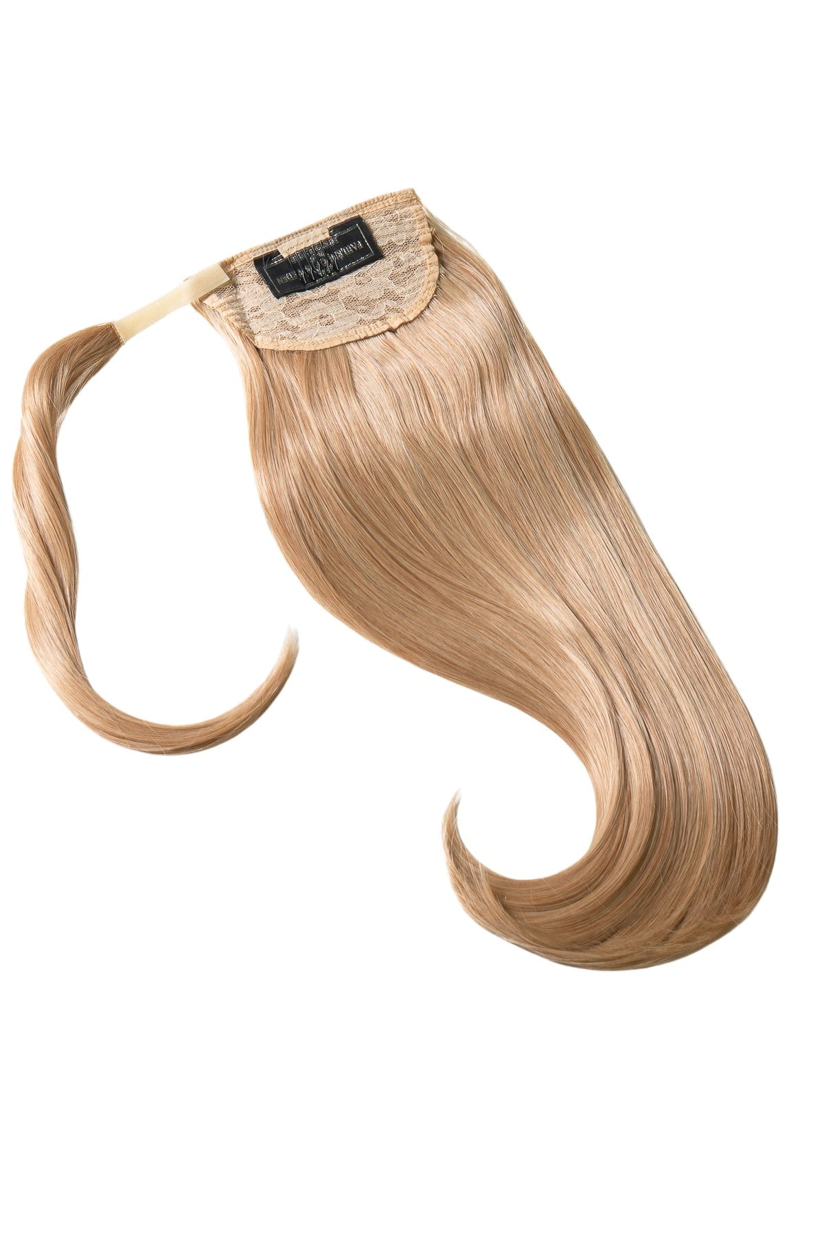 Naturlig blond ponytail-hårförlängning, produktbild som visar fästmetod
