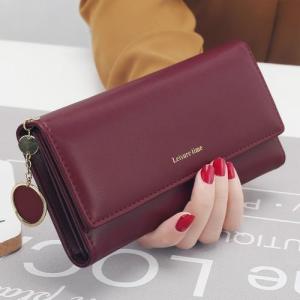 Women Wallets Long Style Multi-functional Wallet Purse Fresh PU Leather Female Clutch Card Holder-Burgundy