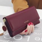 Women Wallets Long Style Multi-functional Wallet Purse Fresh PU Leather Female Clutch Card Holder-Burgundy