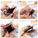 Female Lady PU Leather Short Wallet Purse - Dark Brown