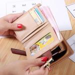 Female Lady PU Leather Short Wallet Purse - Dark Brown